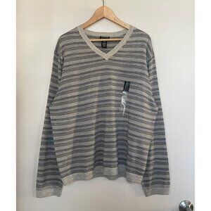 Structure Merino Wool Sweater Grey Striped Mens Sz XXL NWT